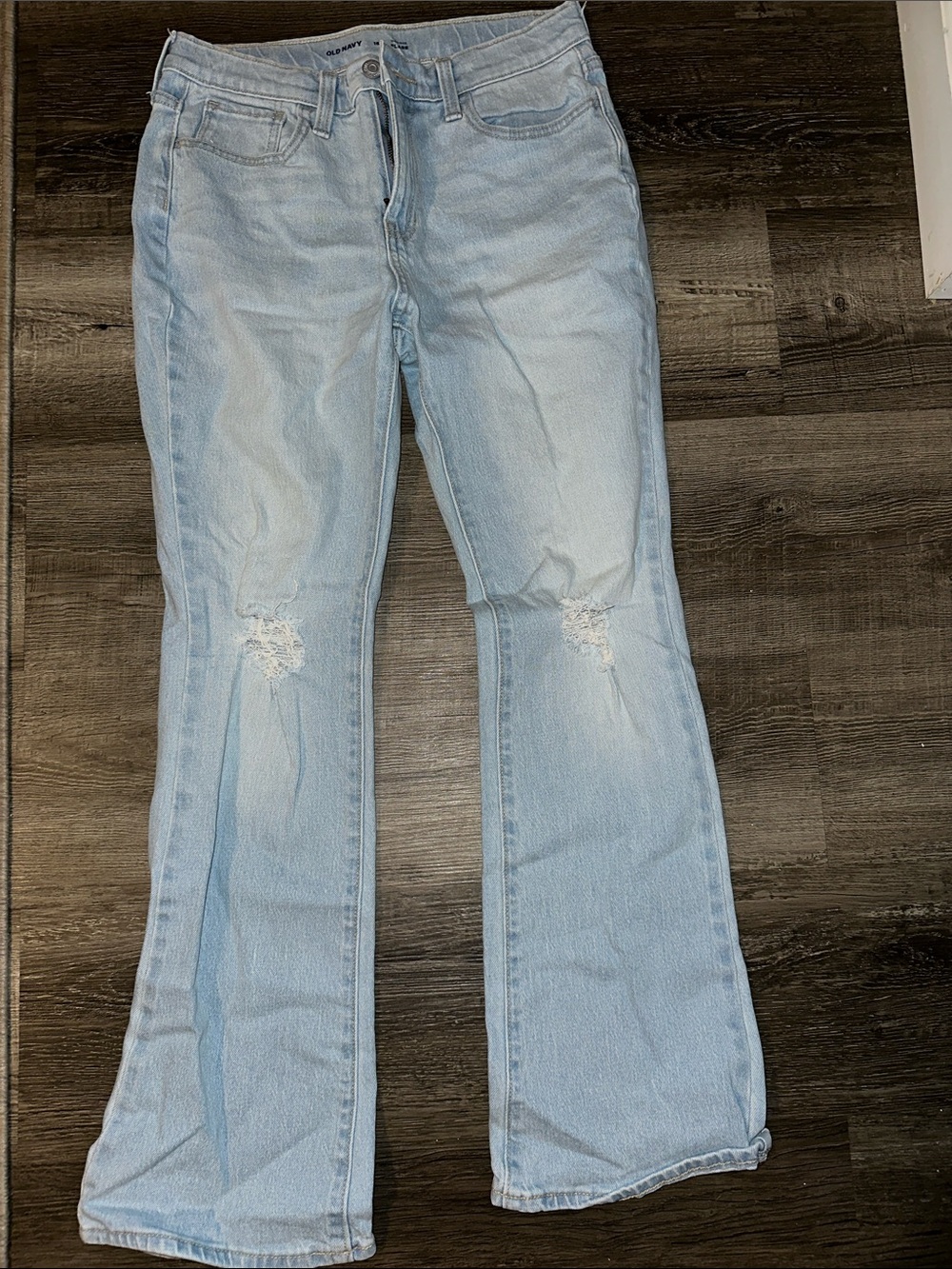 Old Navy Light Blue Flare Jeans with Knee Distress